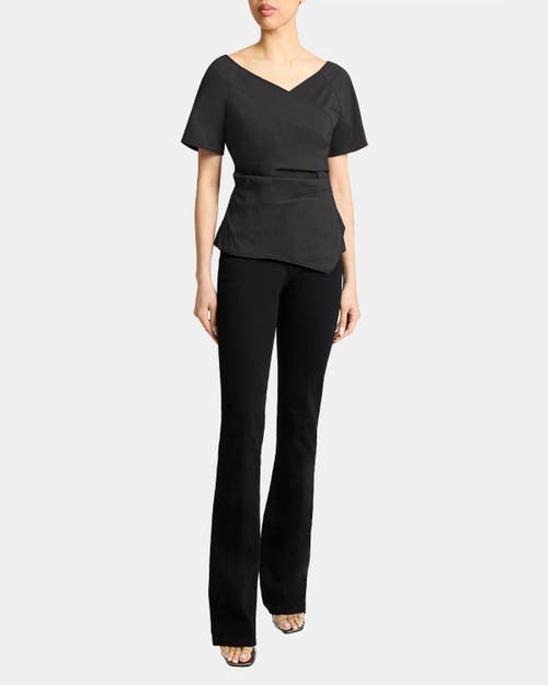 Santorelli Murphy Short Sleeve Wrap Top With Asymmetric Tucked Closure In Stretch Cotton Blend