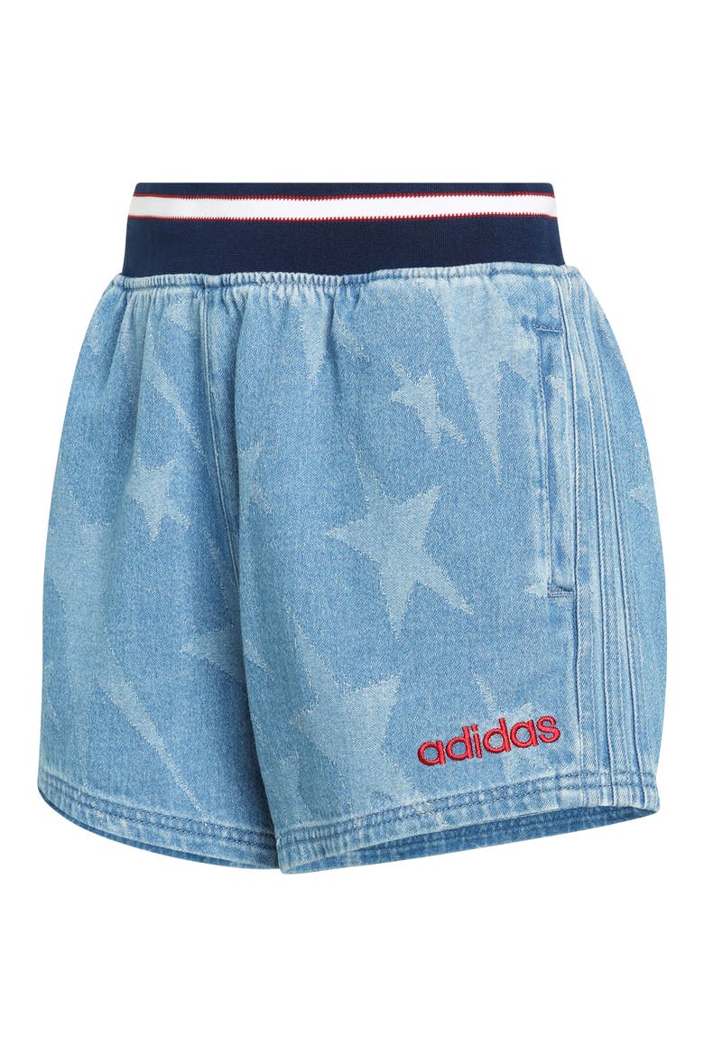 The Denim Star Graphic Cotton Varsity Shorts, Alternate, color, MEDIUM BLUE DENIM
