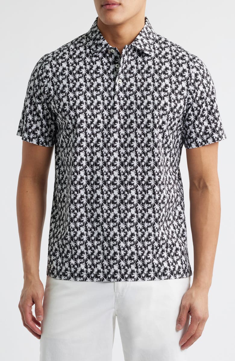 Bugatchi Victor OoohCotton<sup>®</sup> Palm Tree Print Polo, Main, color, Black