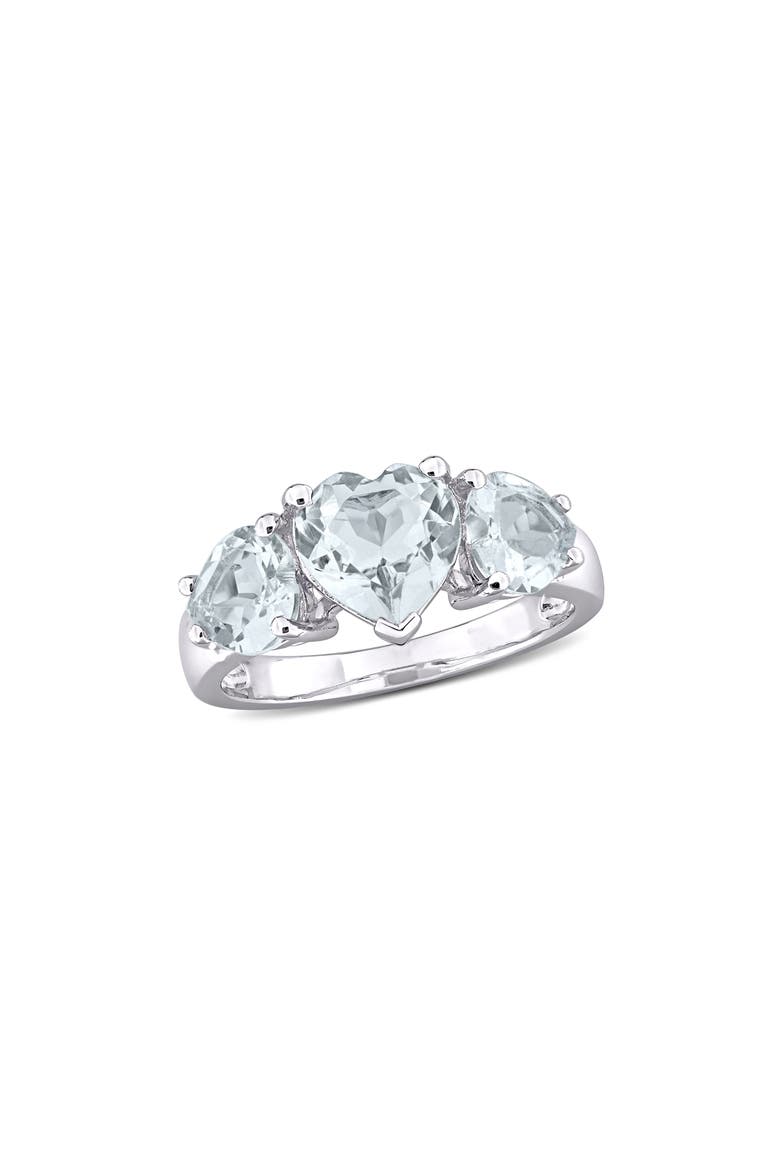 Sterling Silver Aquamarine Heart 3-Stone Ring, Main, color, AQUAMARINE