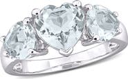 DELMAR Sterling Silver Aquamarine Heart 3-Stone Ring