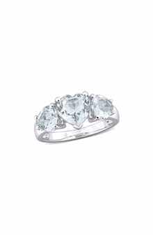 DELMAR Sterling Silver Aquamarine Heart 3-Stone Ring