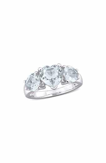 Sterling Silver Aquamarine Heart 3-Stone Ring