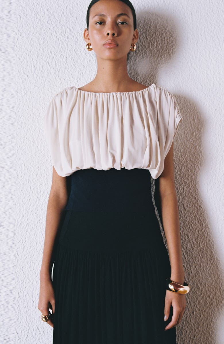 MANGO Draped Pleated Crop Top, Alternate, color, Ecru