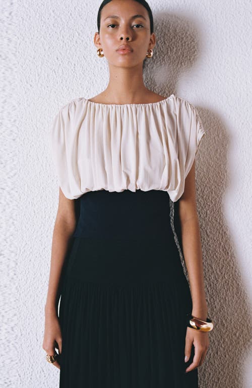 Mango Draped Pleated Crop Top In Neutral