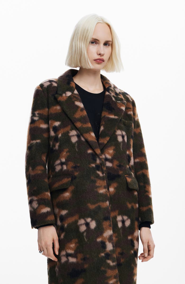 Desigual Sofa Abstract Camo Print Wool Blend Coat, Alternate, color, 