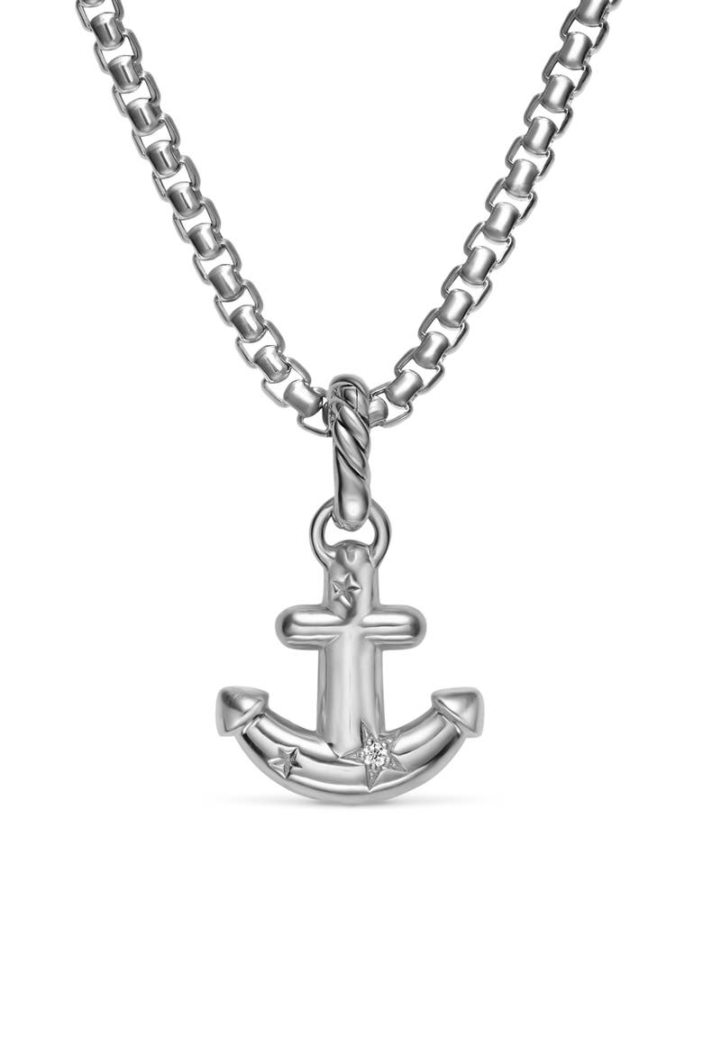 Anchor Amulet in Sterling Silver with Diamonds, 14.2mm, Alternate, color, SILVER PAVE