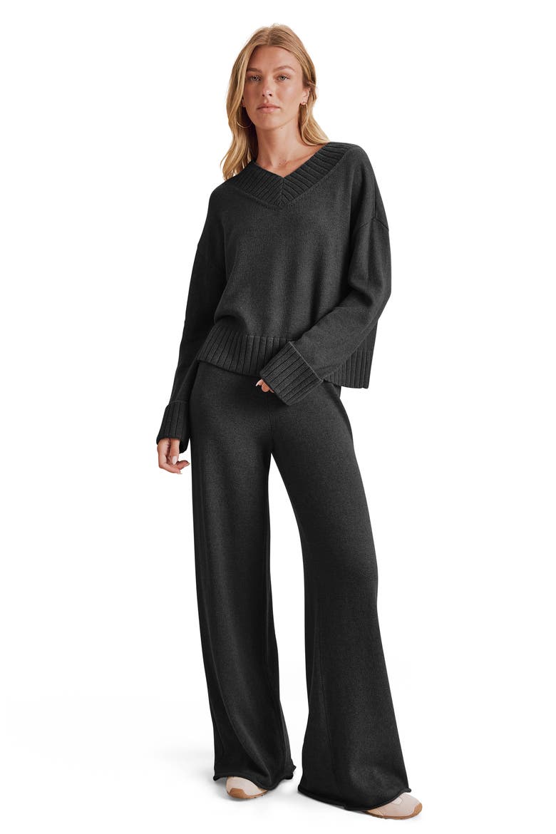 Haven Tie Waist Sweater Pants, Alternate, color, BLACK