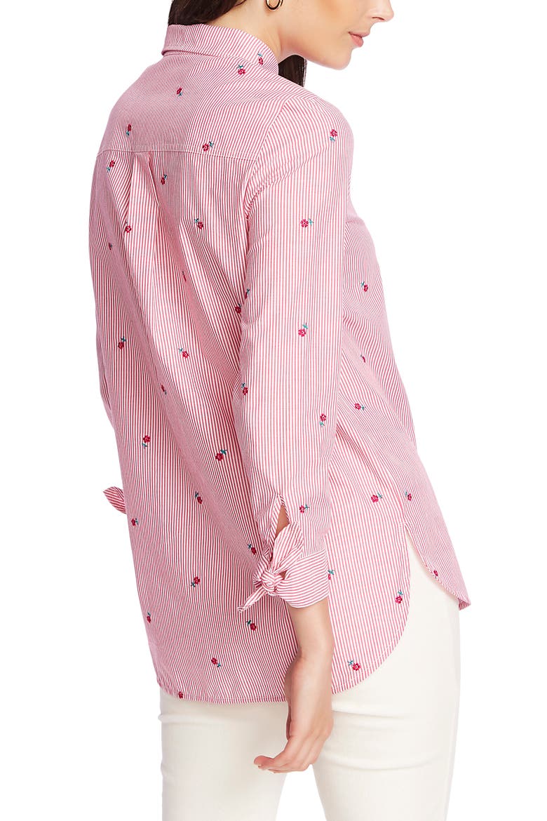 Floral Embroidery Pinstripe Cotton Button-Up Shirt, Alternate, color, APRES PINK