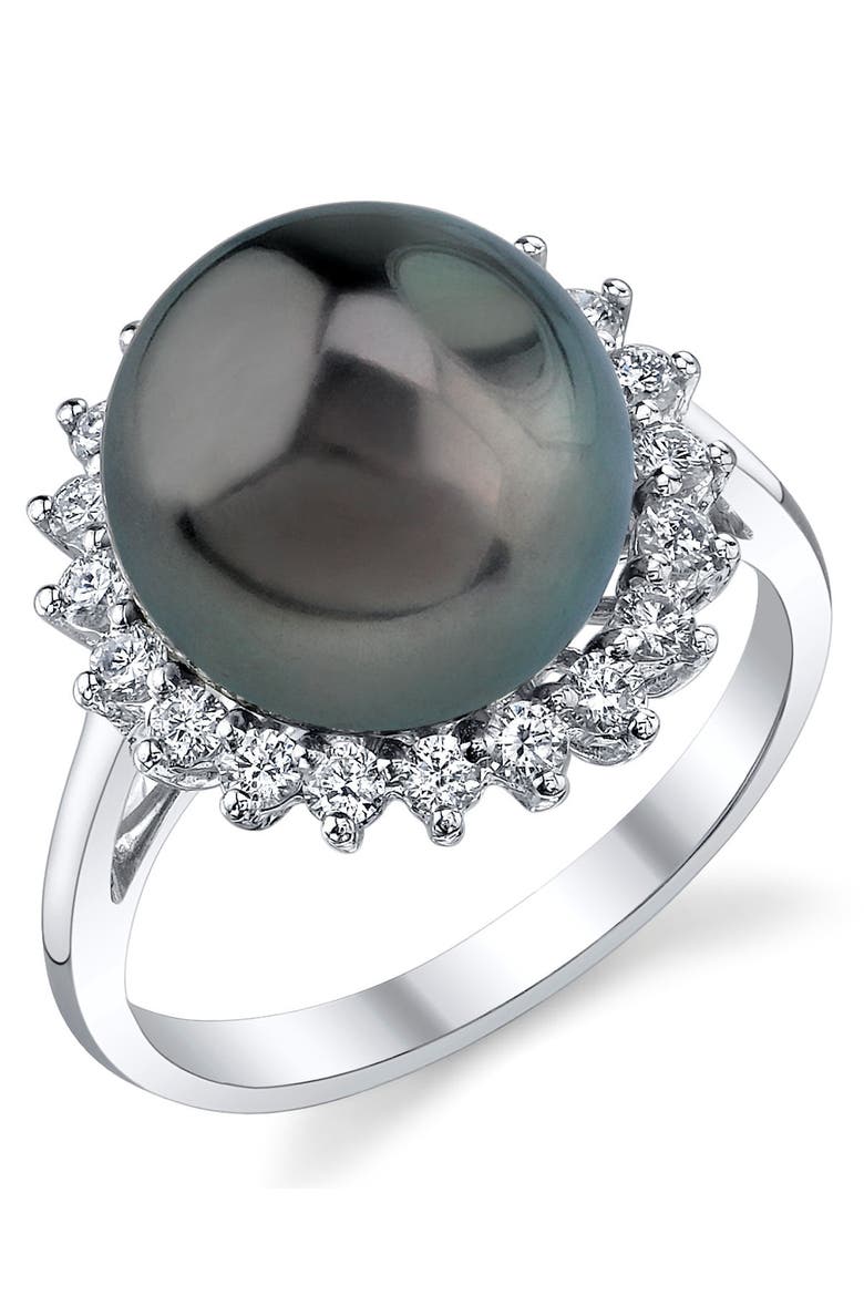 Tahitian South Sea Pearl & Diamond Sage Ring, Main, color, White Gold