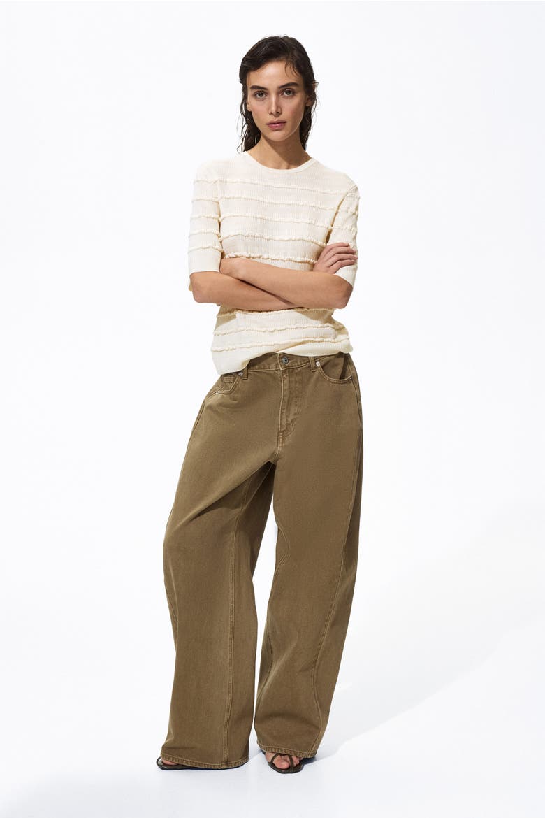 Ruffle-trimmed Knit Top, Alternate, color, Cream