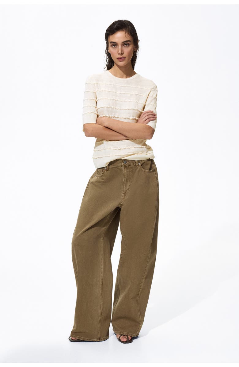 H&M Frill-trimmed Knitted Top, Alternate, color, Cream