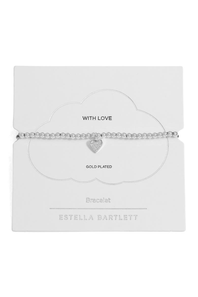 Sienna Pavé Crystal Heart Beaded Stretch Bracelet, Main, color, SILVER