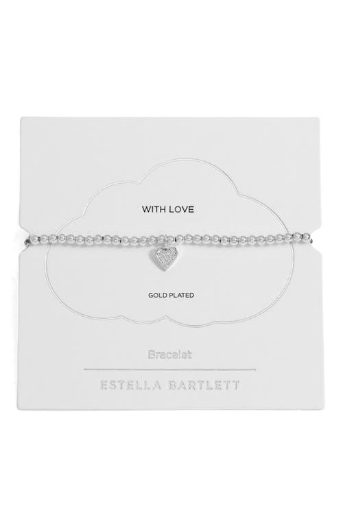 Estella Bartlett Sienna Pavé Crystal Heart Beaded Stretch Bracelet In Silver