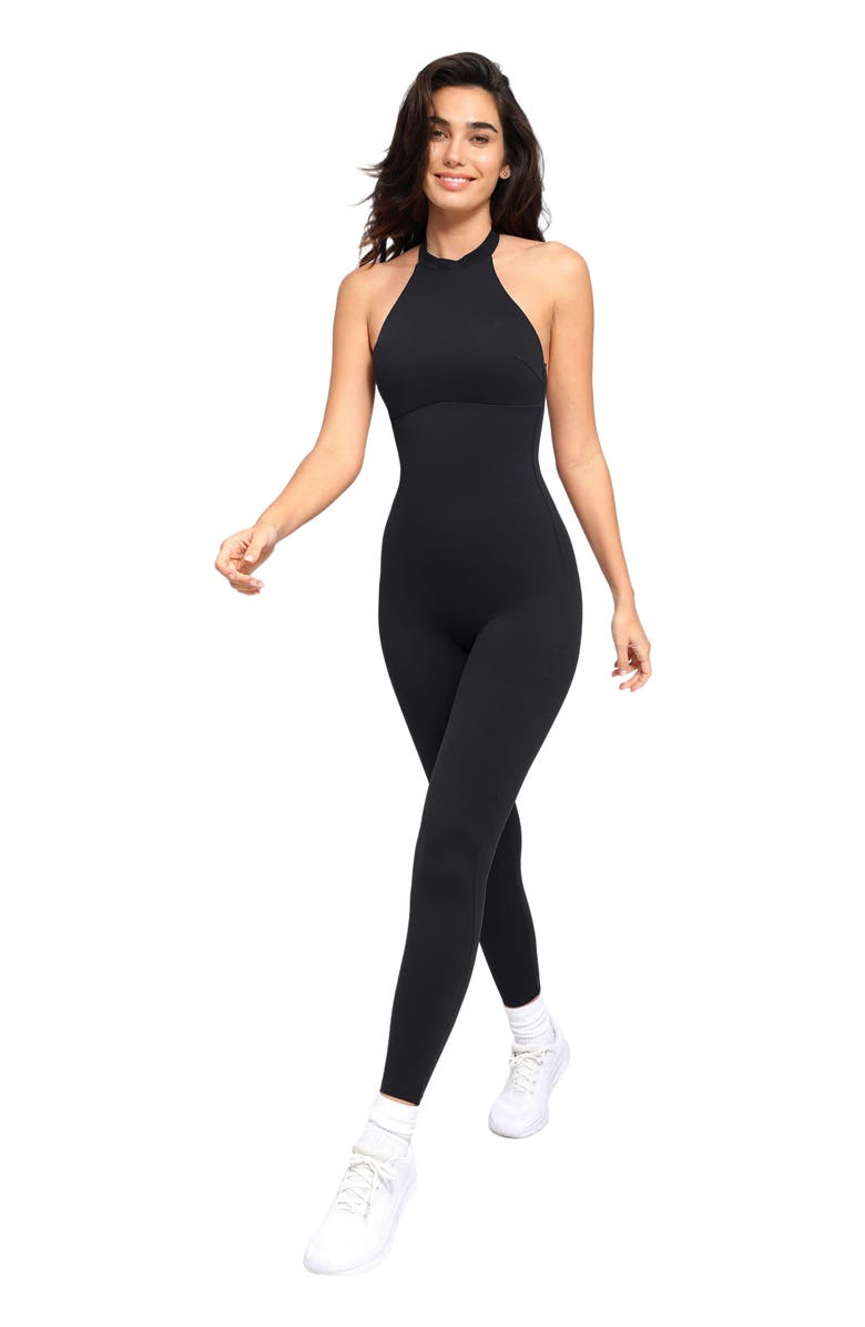 Popilush Shapewear Body-Sculpting Halter Neck Jumpsuit, Alternate, color, Midnight Black
