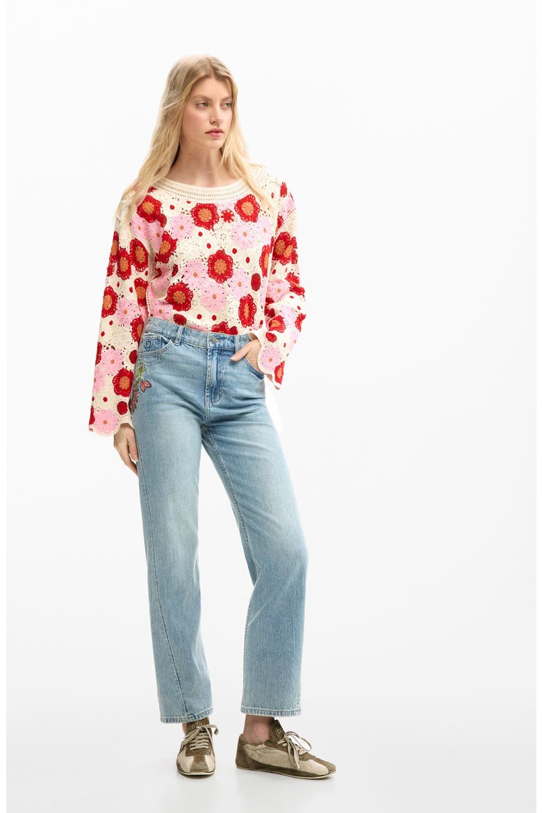 Floral Embroidery Slim Fit Jeans, Alternate, color, MEDIUM BLUE