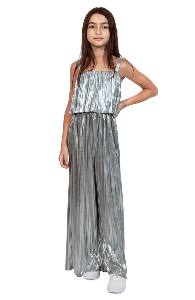 Habitual Kids Kids' Metallic Plissé Wide Leg Jumpsuit, Alternate, color, 
