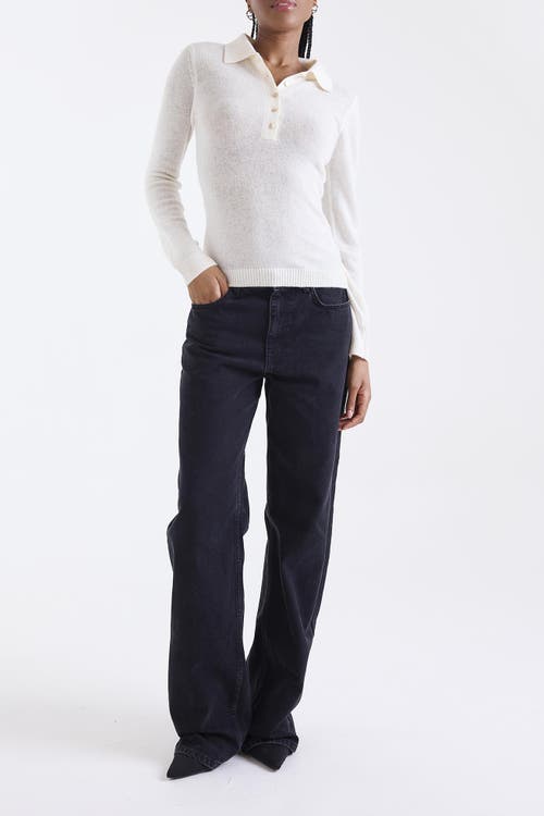 1982 Amaya Long Sleeve Button Polo Top In White