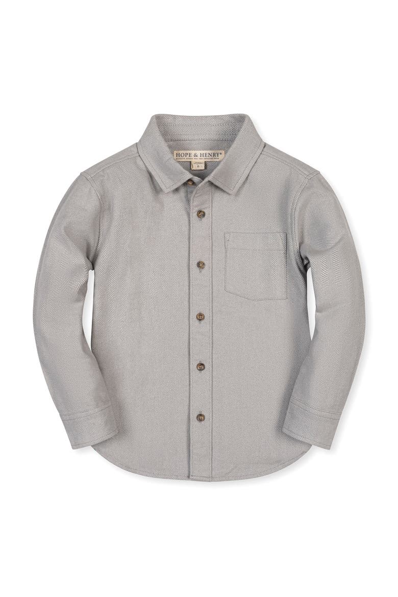 Kids' Organic Long Sleeve Flannel Shirt, Main, color, Gray Herringbone