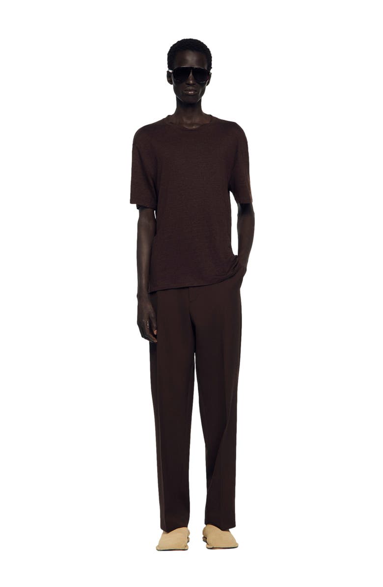 SANDRO Linen T-shirt, Alternate, color, Black Brown