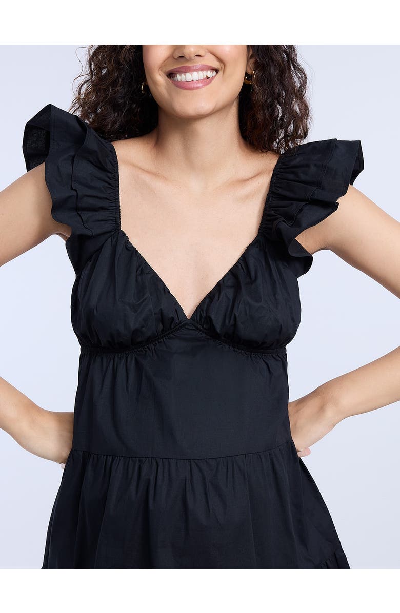MOTHERHOOD MATERNITY V Neck Flutter Sleeve Tiered Mini Dress, Alternate, color, Black