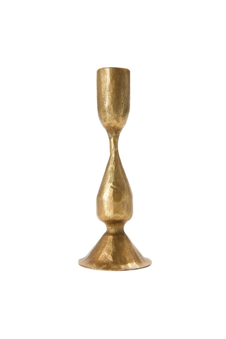 Round Hand-Forged Metal Taper Holder, Antique Brass Finish, Alternate, color, Brass