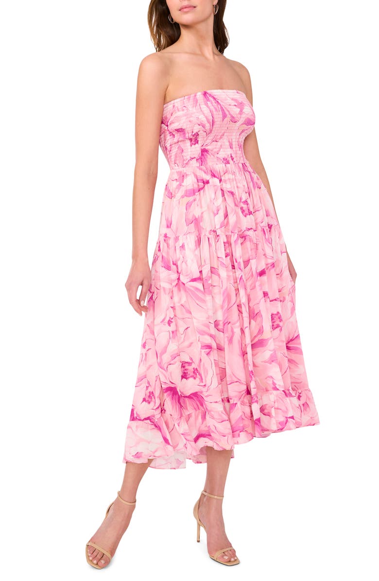 Parker The Nellie Floral Print Smocked Tiered High-Low Maxi Dress, Main, color, Cashmere Rose