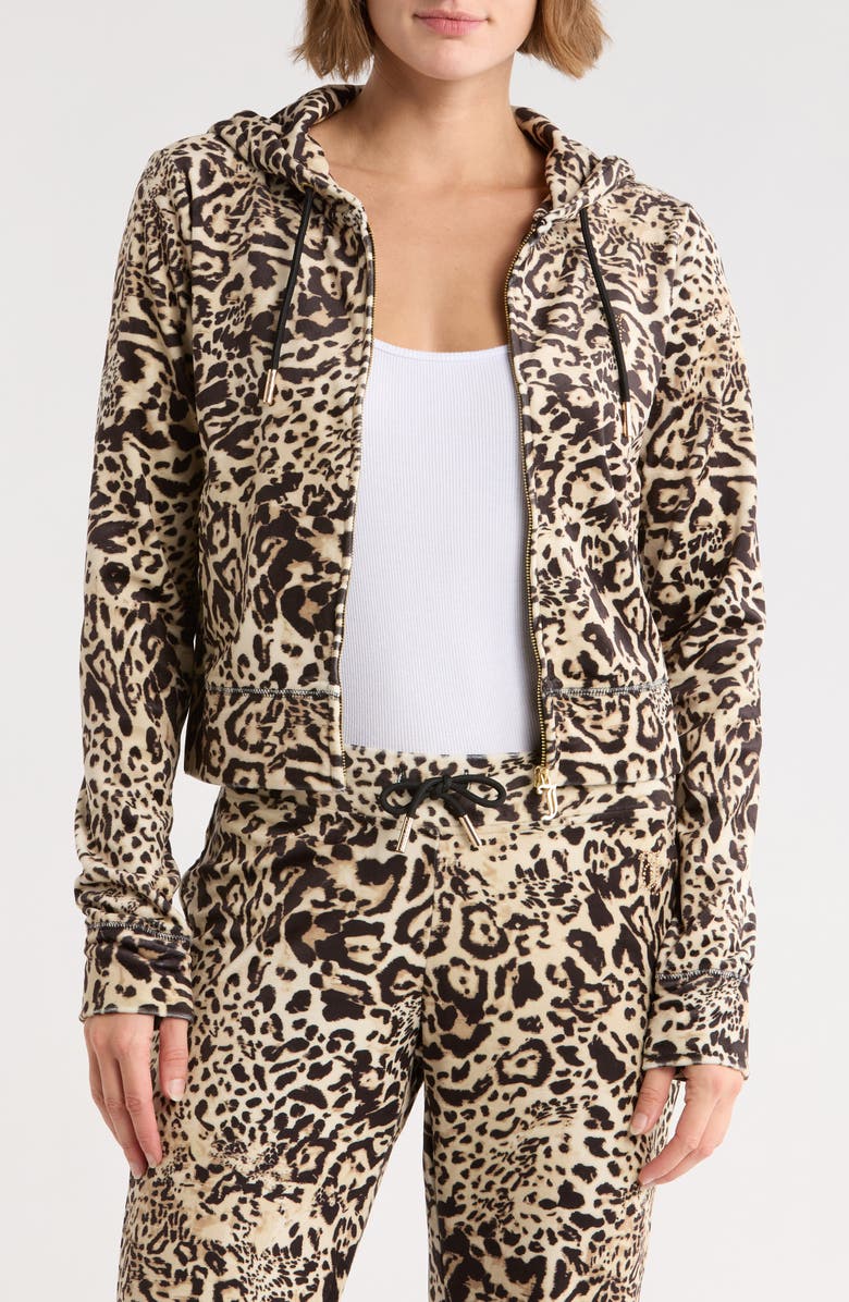 Juicy Couture Leopard Print Zip-Up Hoodie, Main, color, Juicyocelot