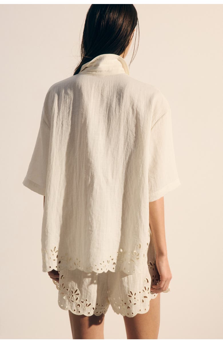 H&M Broderie Anglaise Beach Shirt, Alternate, color, Cream
