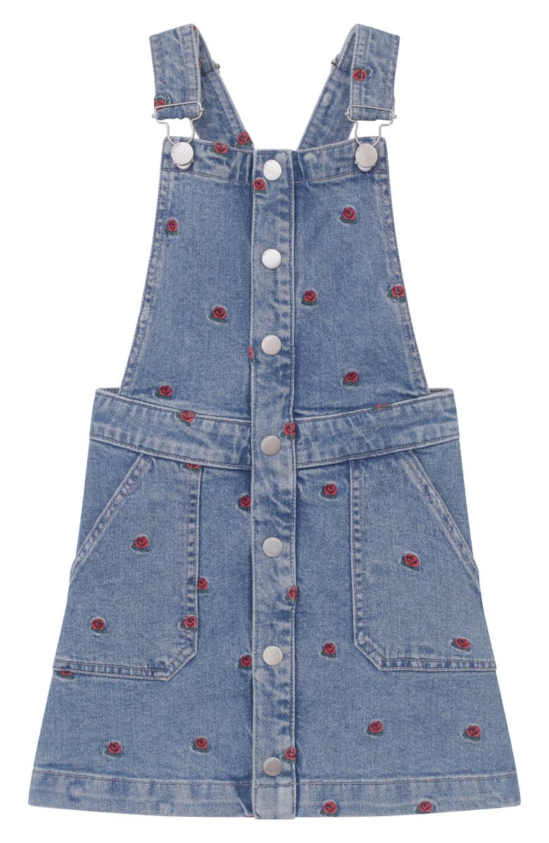 DL1961 Kids' Rose Embroidered Denim Pinafore, Main, color, 