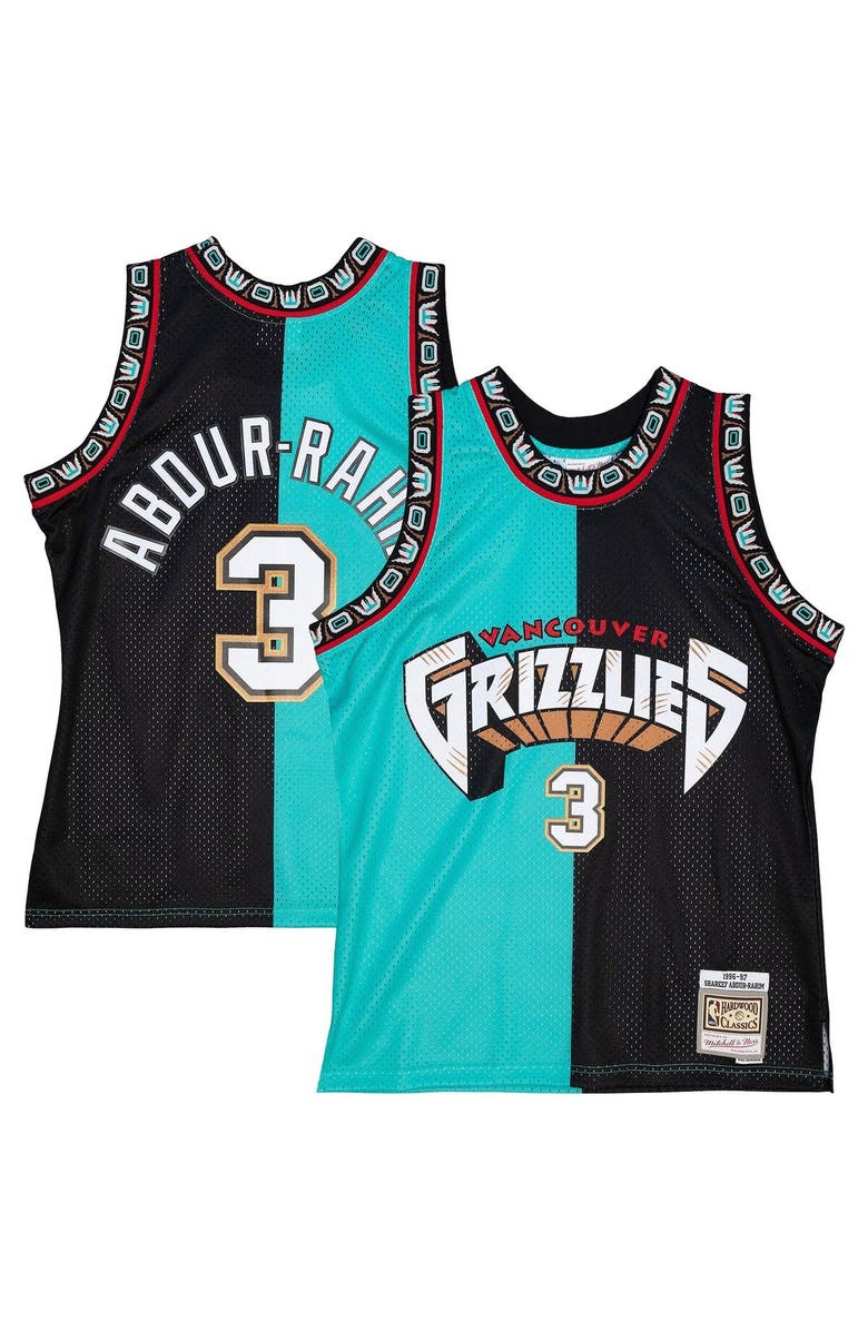 Mitchell & Ness Men's Mitchell & Ness Shareef Abdur-Rahim Turquoise/Black Vancouver Grizzlies Hardwood Classics 1996/97 Split Swingman Jersey, Alternate, color, 
