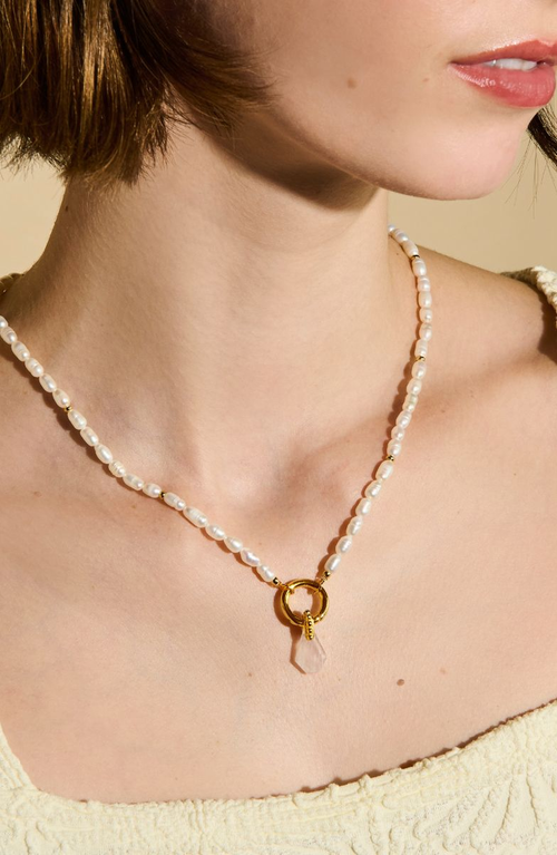 Little Sky Stone Pearl Energy Gemstone Necklace In Gold