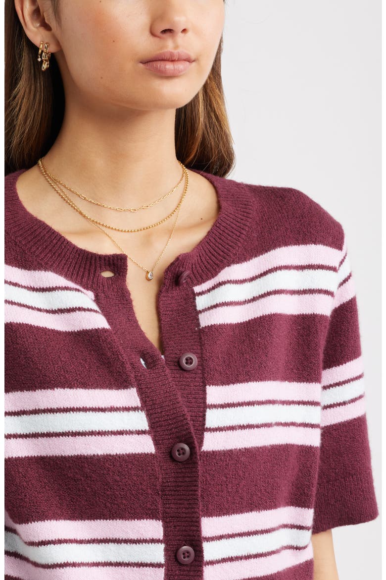 Short Sleeve Cardigan, Alternate, color, BURGUNDY TANNIN STRIPE