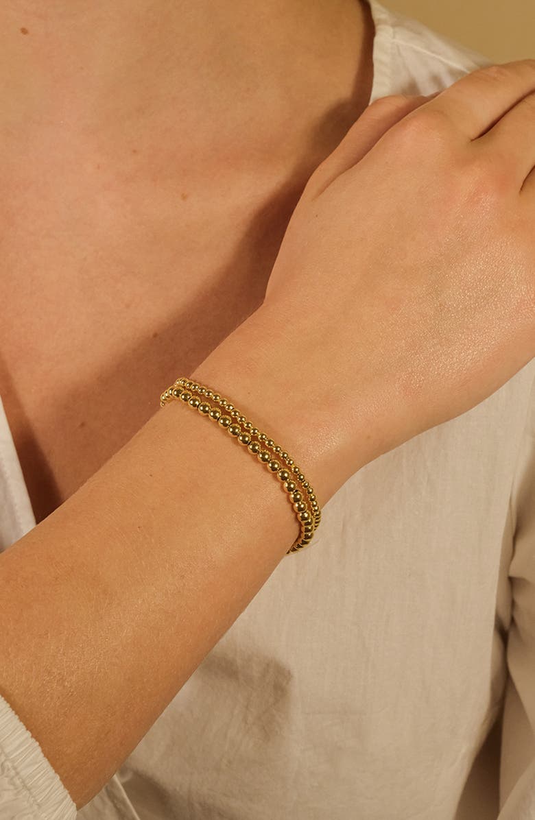 Sterling Forever 14K Gold Plated Beaded Stretch Bracelet Set, Alternate, color, Gold