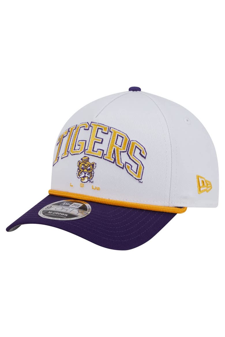 Men's New Era White/Purple LSU Tigers Arch Two-Tone Rope 9FORTY A-Frame M-Crown Adjustable Hat, Main, color, White