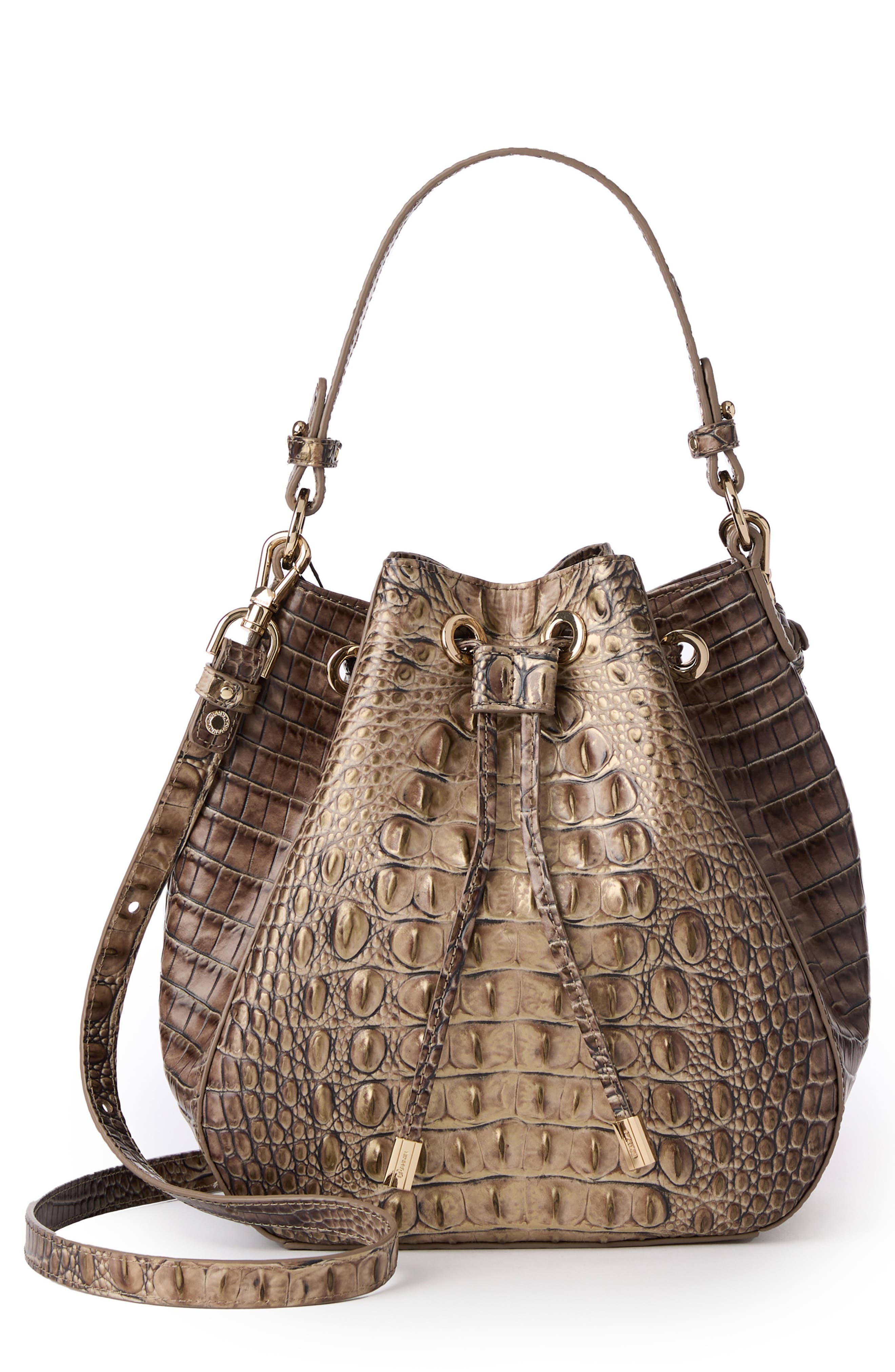 Brahmin Melinda Croc Embossed Leather Bucket Bag, Main, color, 