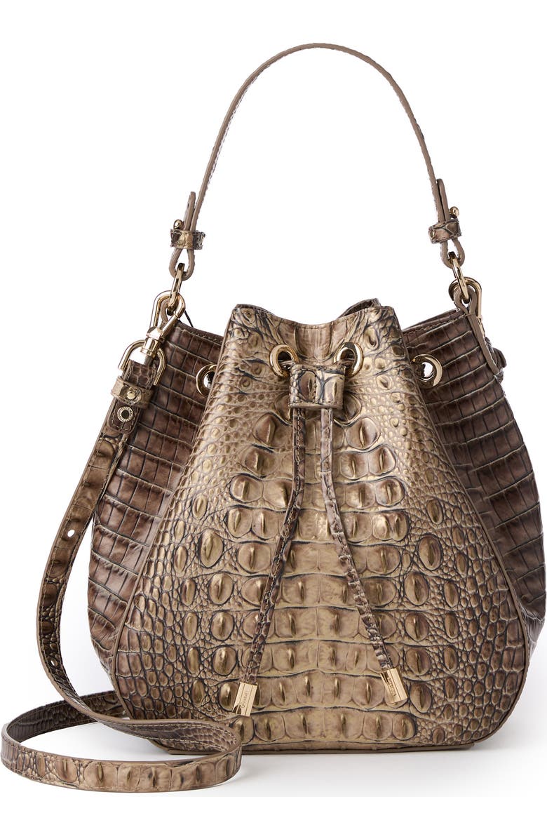 Brahmin Melinda Croc Embossed Leather Bucket Bag, Main, color,