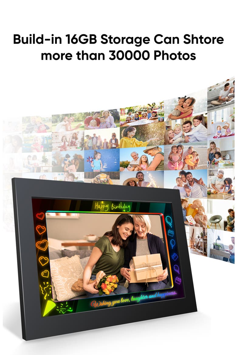 WiFi RGB Lighting Digital Photo Frame 10.1", Alternate, color, Black