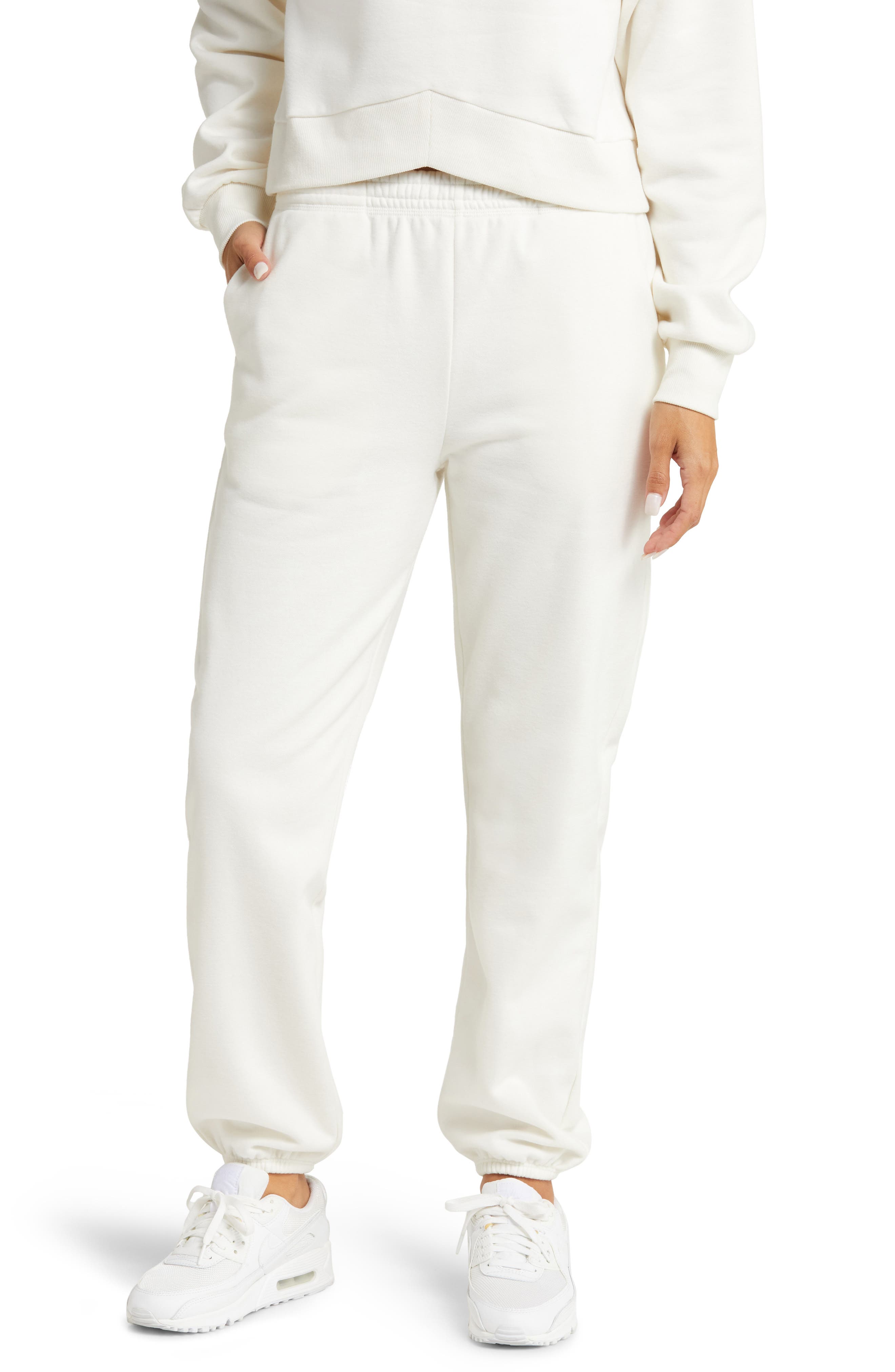 white fitted joggers