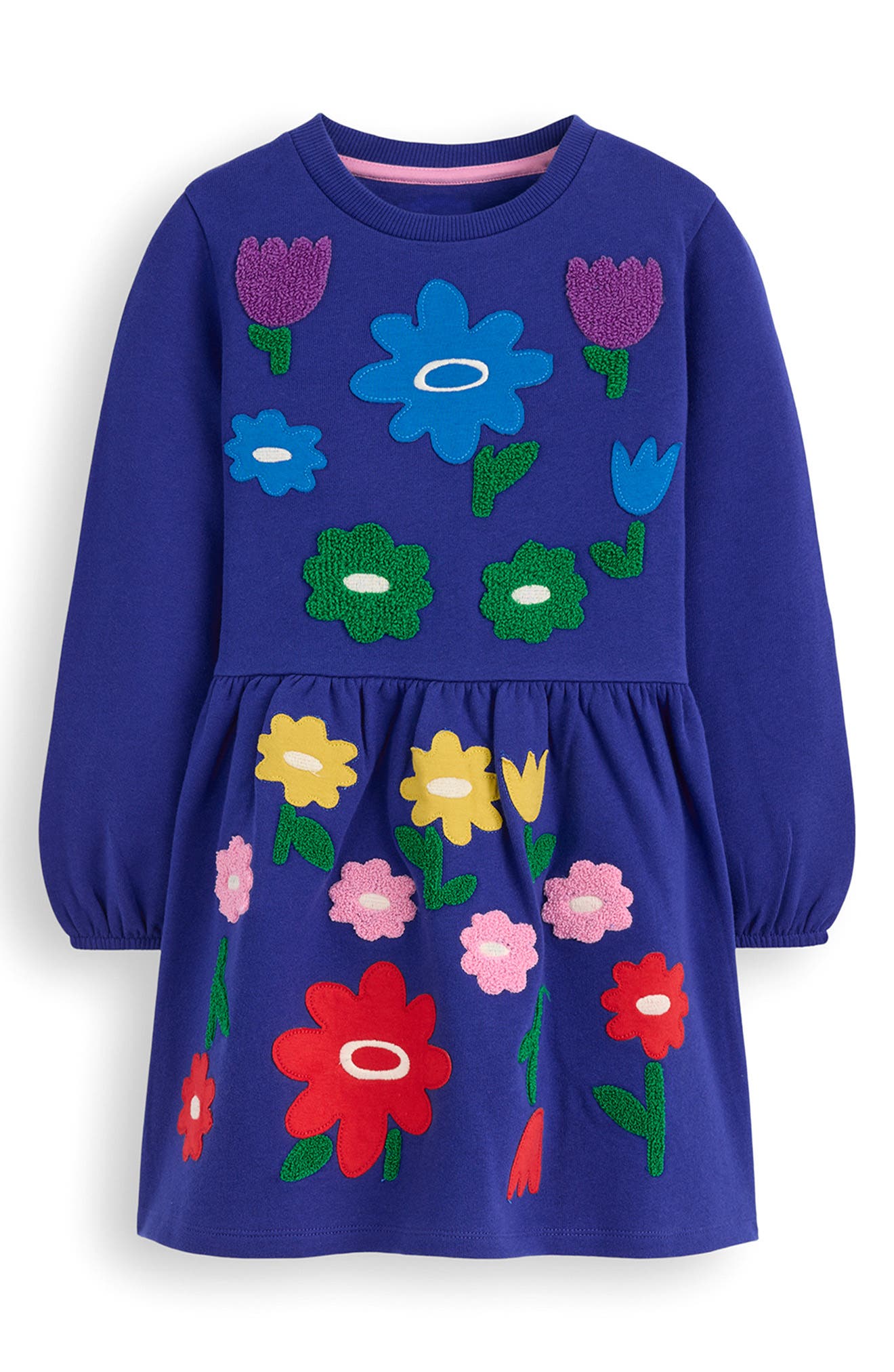 Kids' Floral Appliqué Long Sleeve Cotton Sweatshirt Dress