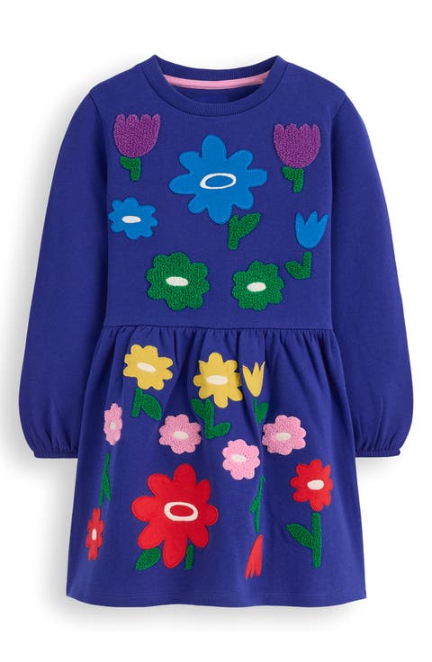 Kids' Floral Appliqué Long Sleeve Cotton Sweatshirt Dress (Toddler, Little Kid & Big Kid)