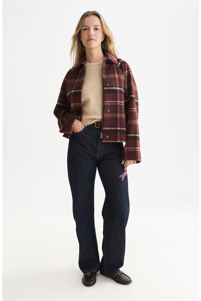 Checked Wool Blend Short Jacket, Alternate, color, BITTER CHOCOLATE