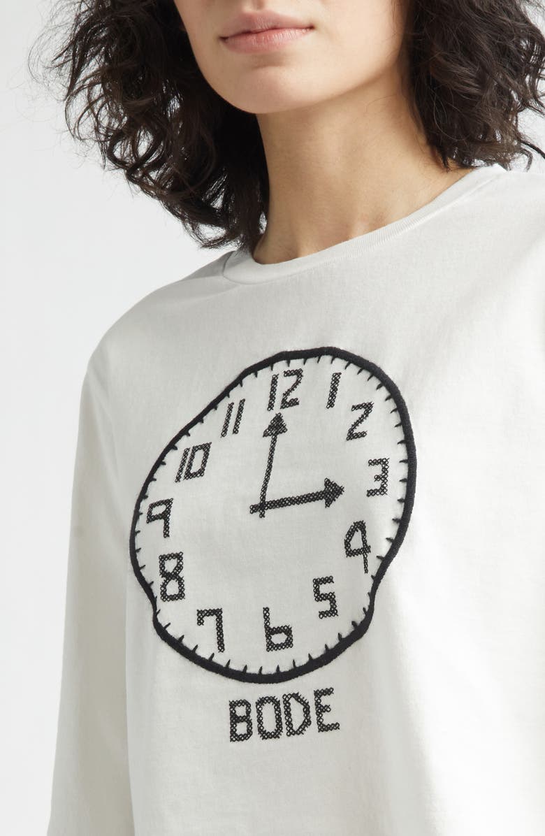 Bode Cross Stitch Clock Long Sleeve T-Shirt, Alternate, color, Cream