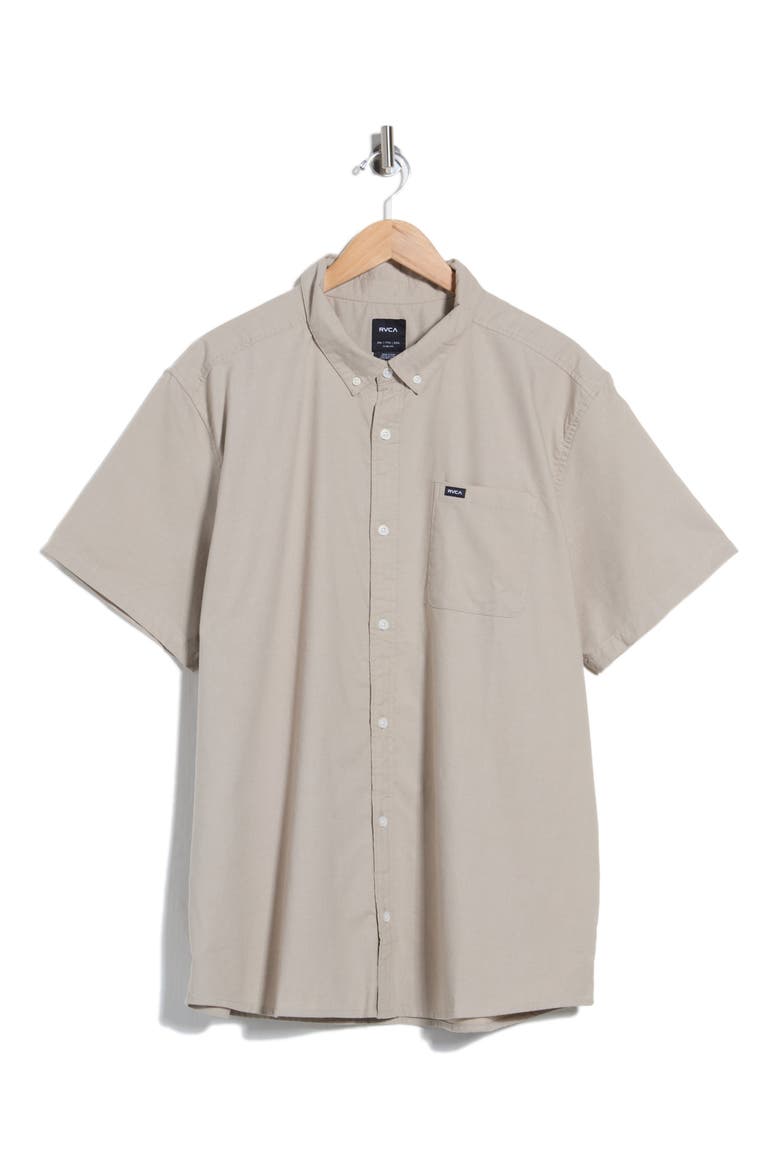 That'll Do Slim Fit Solid Short Sleeve Button-Down Shirt, Alternate, color, VINTAGE KHAKI