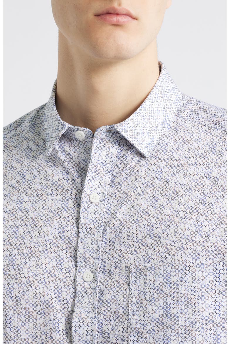 Circle Grid Print Button Down Shirt, Alternate, color, BLUE/TAN
