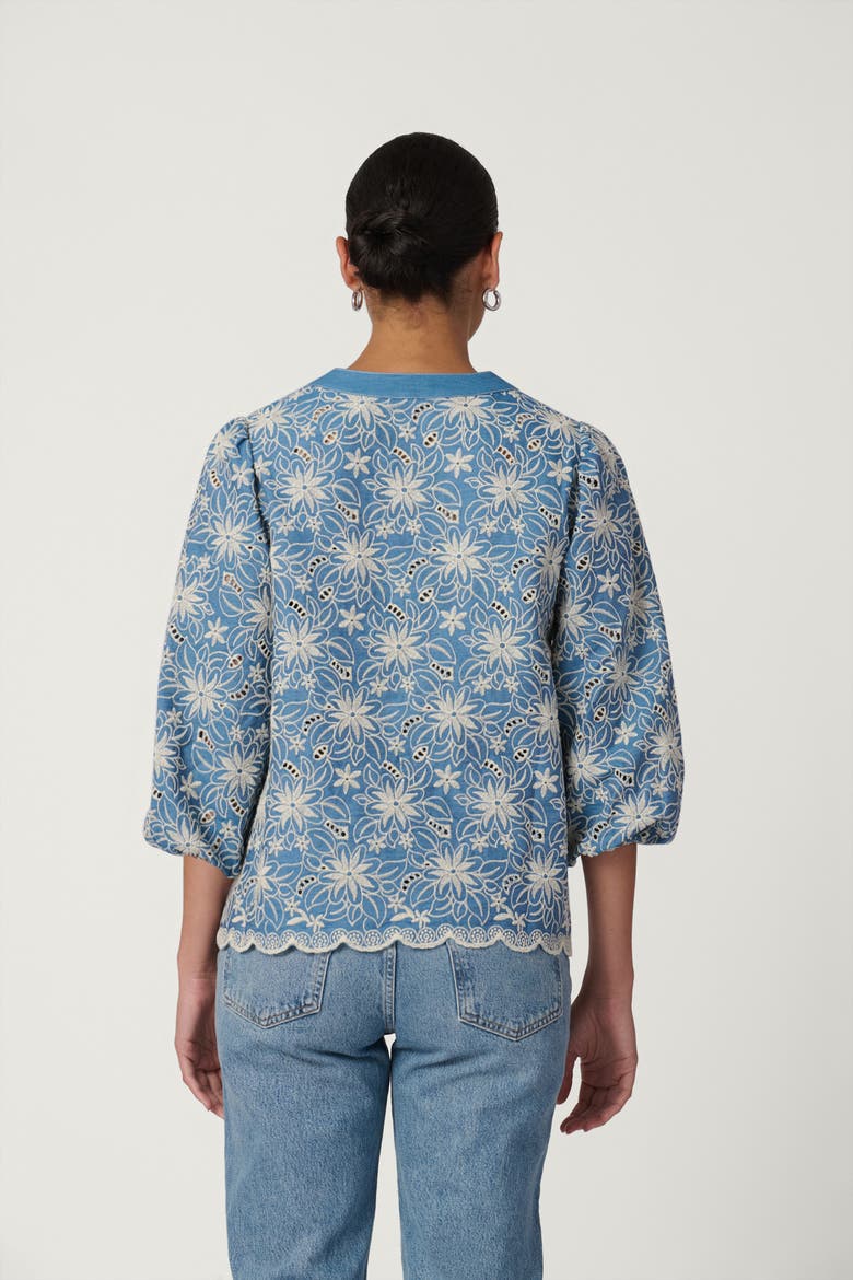 Embroidered Lizzie Top, Alternate, color, Chambray/Ivory