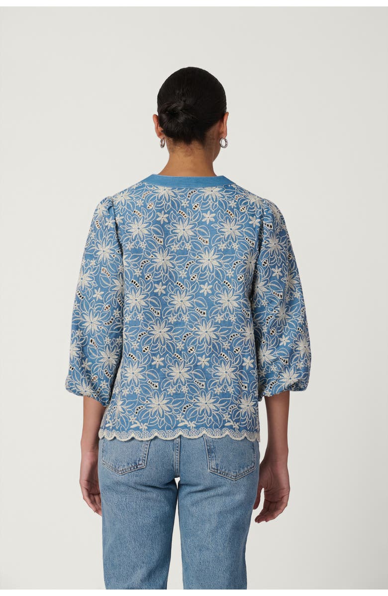 Shoshanna Embroidered Lizzie Top, Alternate, color, Chambray/Ivory