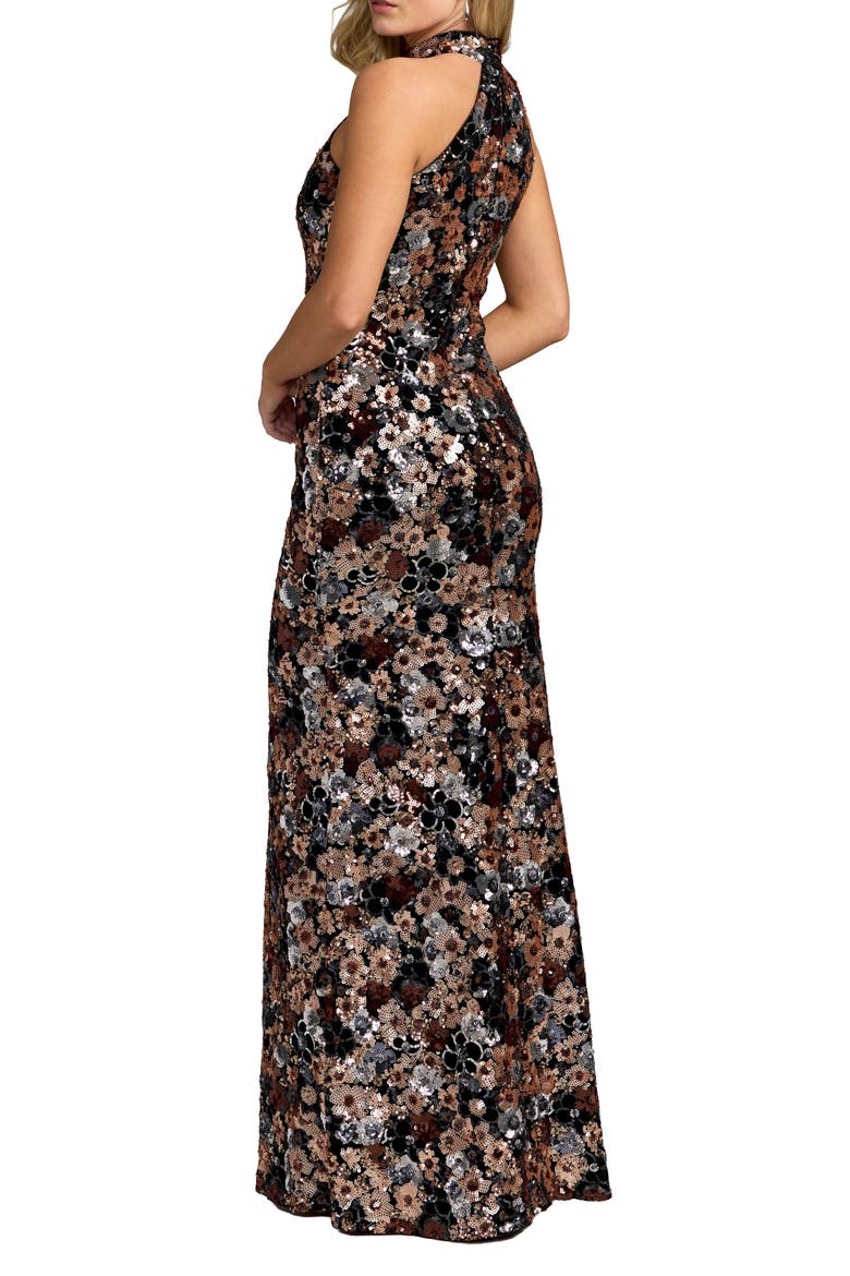 Floral Sequin Halter Gown, Alternate, color, Black Gold