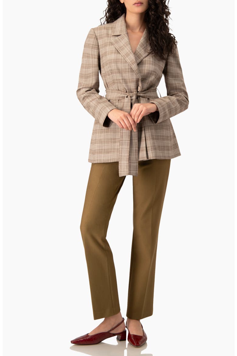 Houndstooth Check Single-Breasted Fitted Long-Line Blazer, Alternate, color, Brown