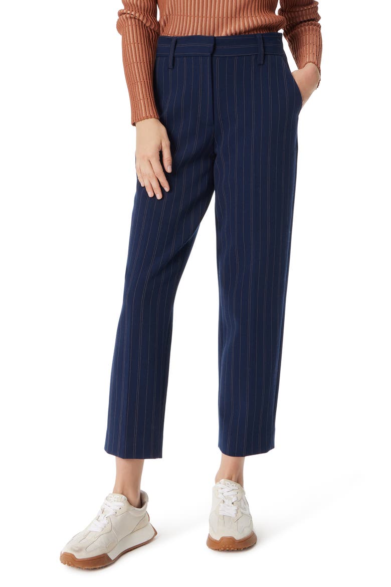 Norah Pinstripe Pants, Main, color, NAVY STAGGERED STRIPE